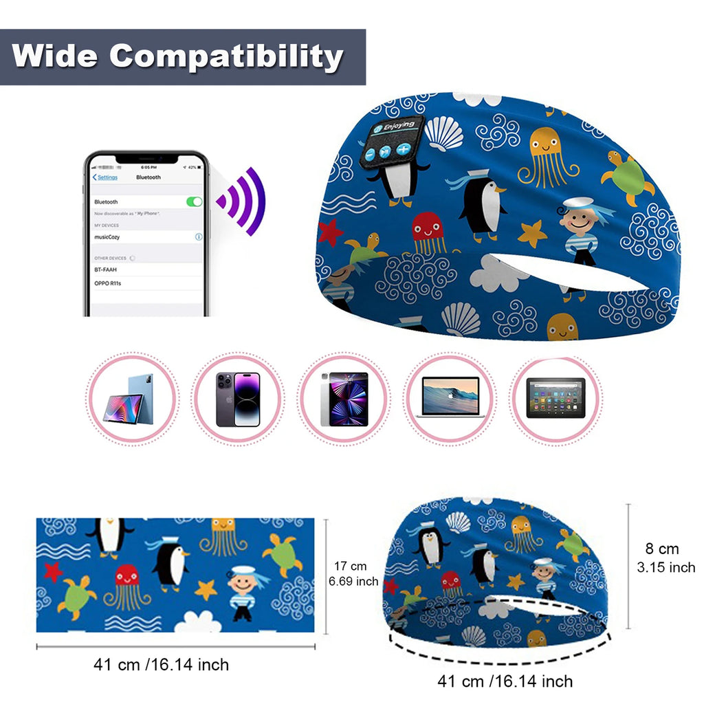 Kids Cartoon Bluetooth Headphones Headband Wireless Sports Music Headset Sleeping Head Band with HD Microphone for Boys&Girls