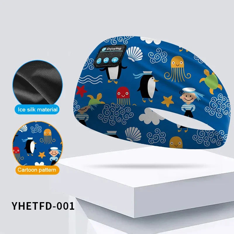 Kids Cartoon Bluetooth Headphones Headband Wireless Sports Music Headset Sleeping Head Band with HD Microphone for Boys&Girls