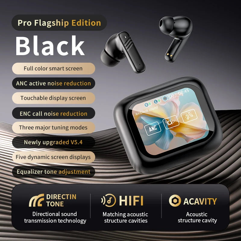 Wireless Touch Control Earbuds with LCD Screen Multi-Language Microphone Headset Compatible Support Earphones