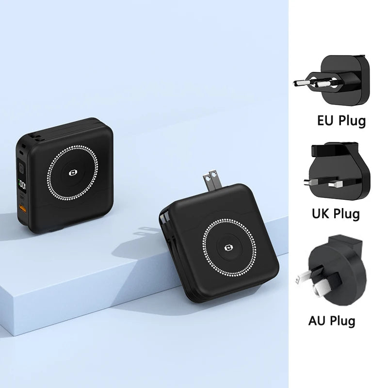 10000mAh MagSafe Power Bank with Built-in Cable & Wall Charger – 22.5W Fast Charge | AKT TECH