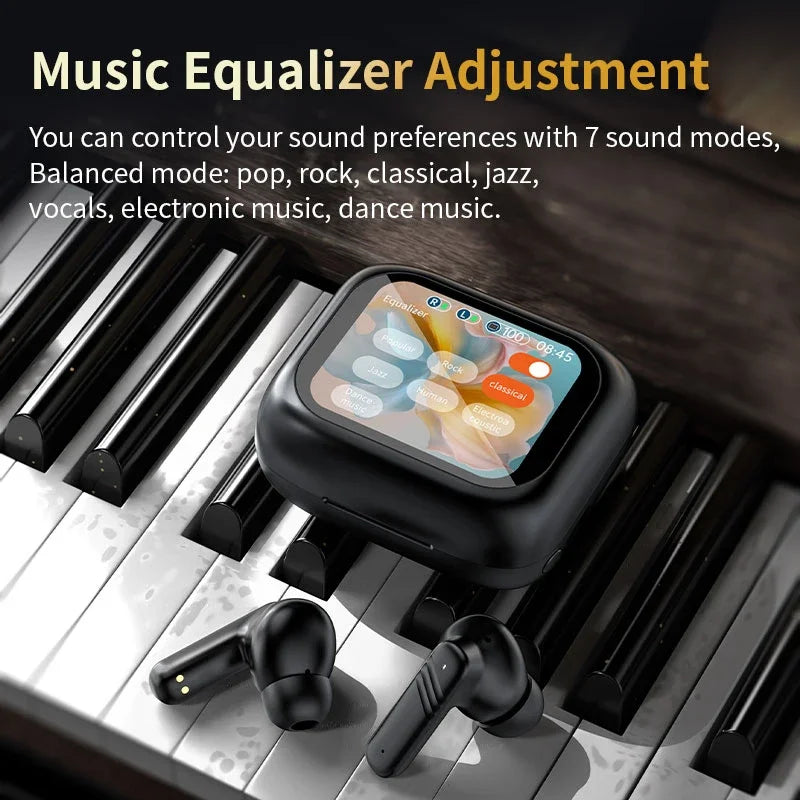 Wireless Touch Control Earbuds with LCD Screen Multi-Language Microphone Headset Compatible Support Earphones