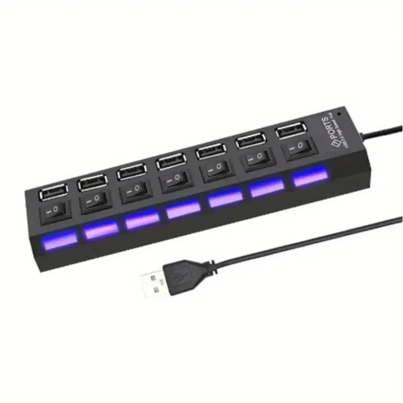 USB 2.0 Hub – 4 or 7 Port High-Speed Splitter with LED Switches | AKT TECH