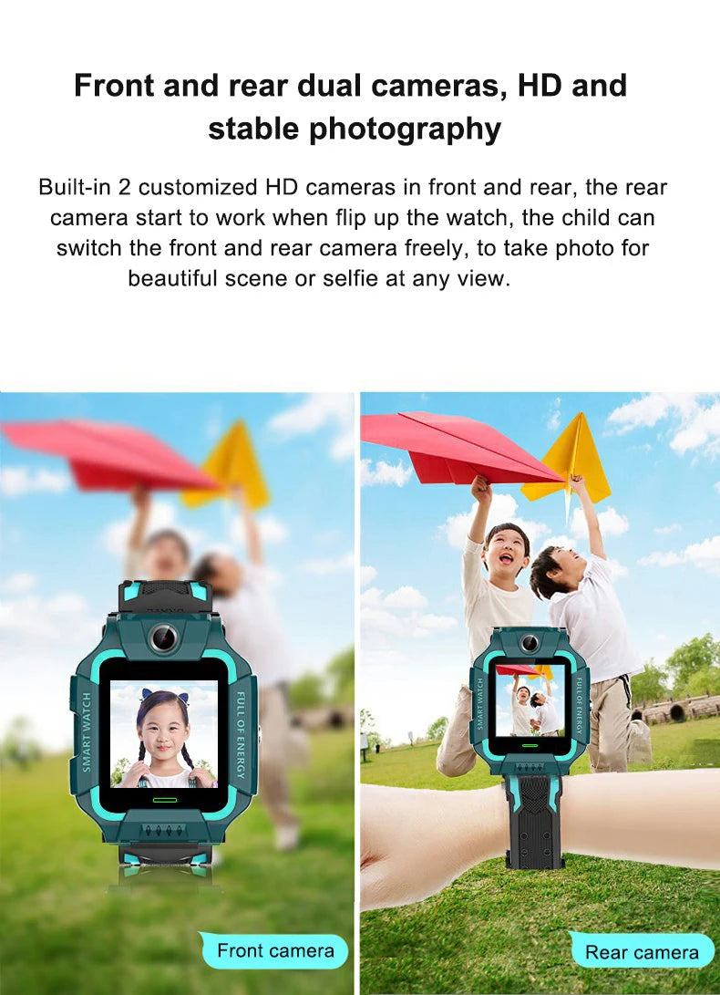 Kids SOS Smartwatch – SIM Card, Dual Camera, LBS Tracking, IP67 Waterproof | AKT TECH
