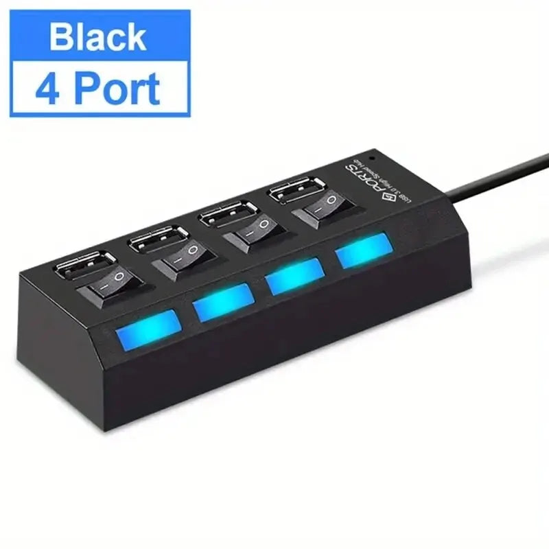 USB 2.0 Hub – 4 or 7 Port High-Speed Splitter with LED Switches | AKT TECH