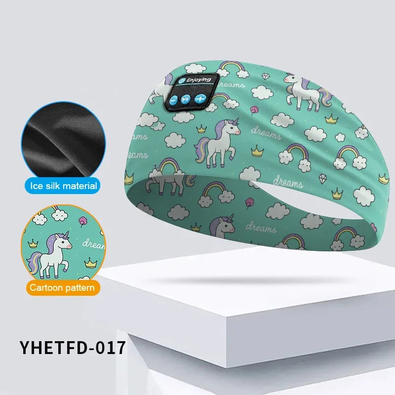 Kids Cartoon Bluetooth Headphones Headband Wireless Sports Music Headset Sleeping Head Band with HD Microphone for Boys&Girls