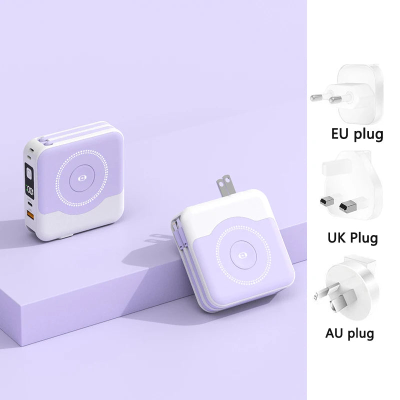 10000mAh MagSafe Power Bank with Built-in Cable & Wall Charger – 22.5W Fast Charge | AKT TECH