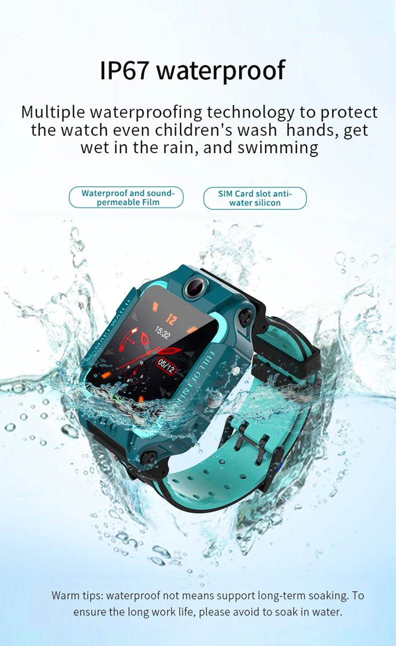 Kids Watch Sim Card SOS Phone Call LBS Positioning Dual Camera IP67 Waterproof Footprint Tracking 360°Flip Alarm Children's Gift