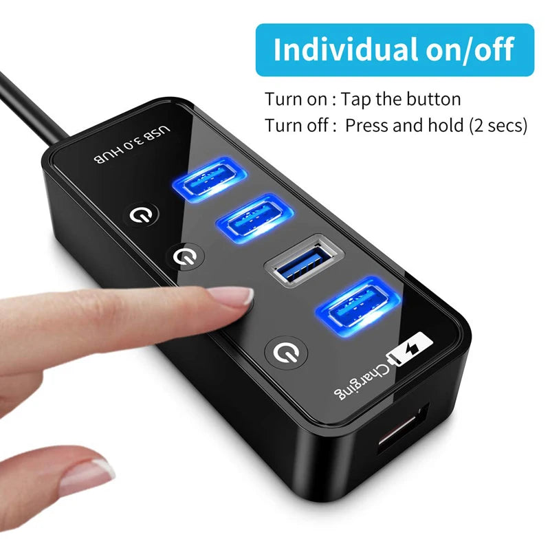 USB 3.0 Hub – 4-Port Powered Expander with Smart Charging Port | AKT TECH