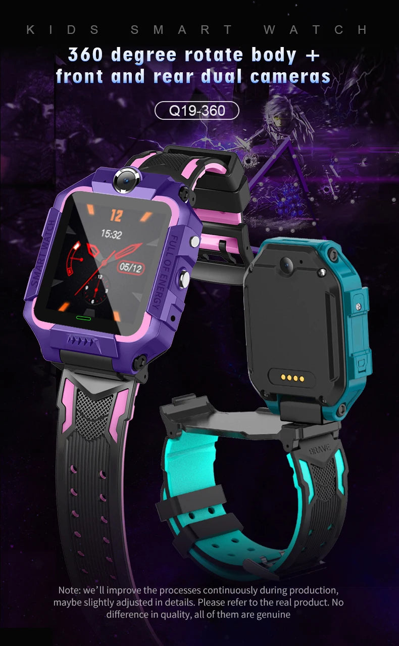 Kids Watch Sim Card SOS Phone Call LBS Positioning Dual Camera IP67 Waterproof Footprint Tracking 360°Flip Alarm Children's Gift