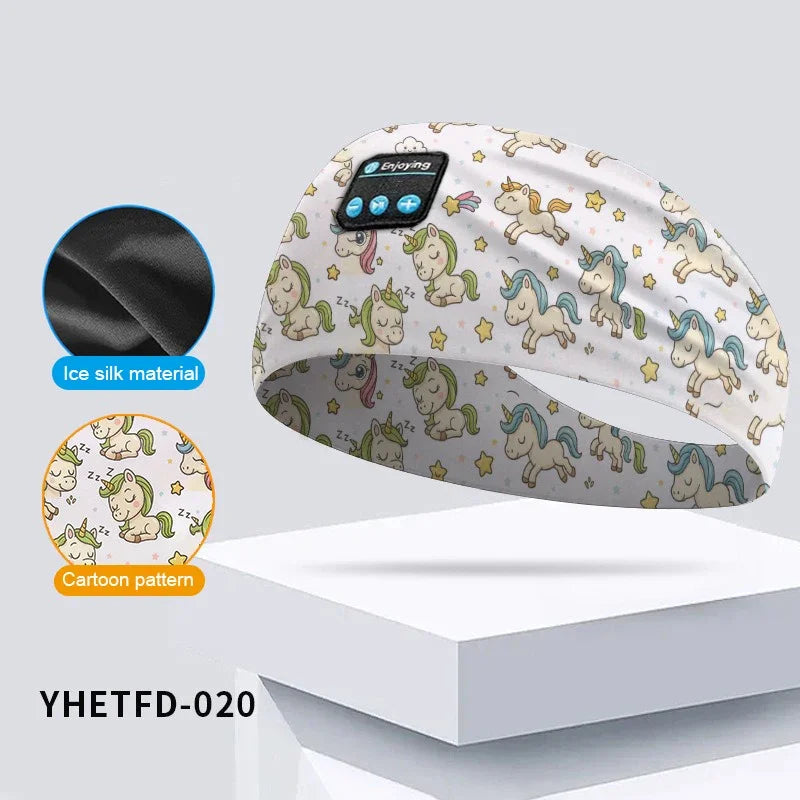 Kids Cartoon Bluetooth Headphones Headband Wireless Sports Music Headset Sleeping Head Band with HD Microphone for Boys&Girls