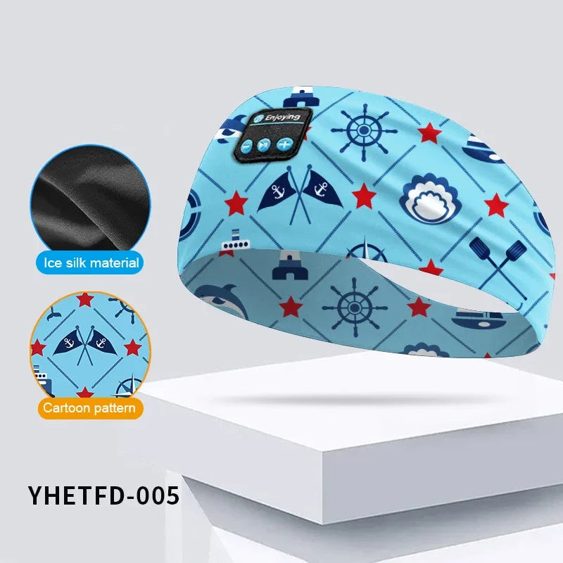 Kids Cartoon Bluetooth Headphones Headband Wireless Sports Music Headset Sleeping Head Band with HD Microphone for Boys&Girls