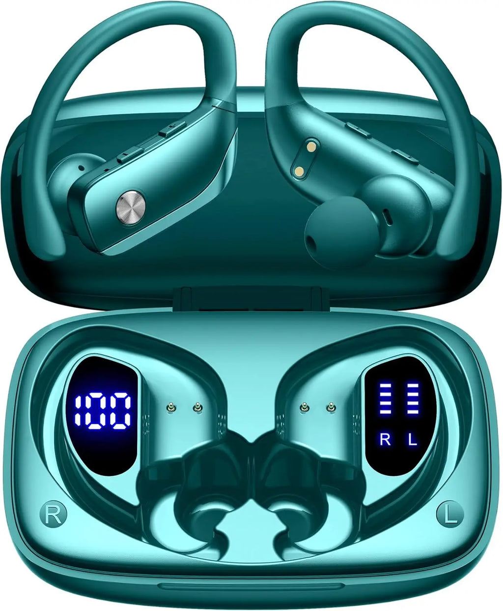 Ear Buds Wireless Earbuds Bluetooth Headphones with 80H Playtime LED Display Case, Over-Ear Hook with Mic, Stereo Sound