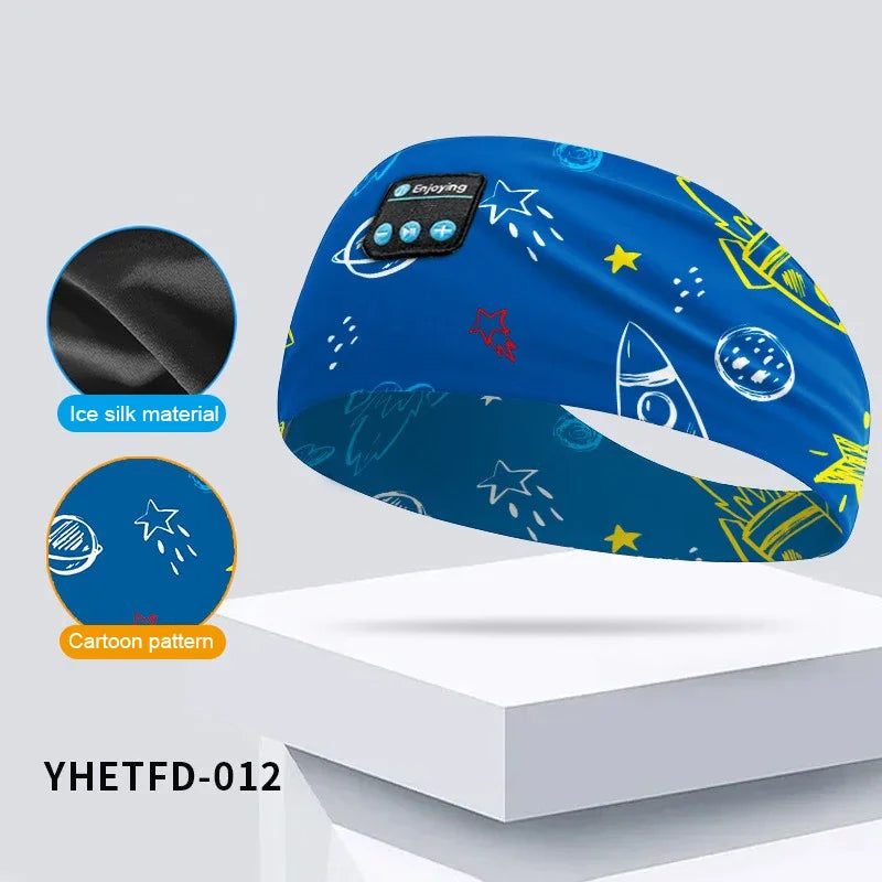 Kids Cartoon Bluetooth Headphones Headband Wireless Sports Music Headset Sleeping Head Band with HD Microphone for Boys&Girls