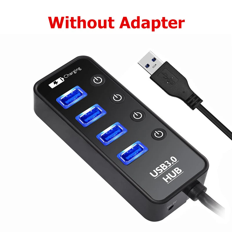 USB 3.0 Hub – 4-Port Powered Expander with Smart Charging & Individual Switches | AKT TECH