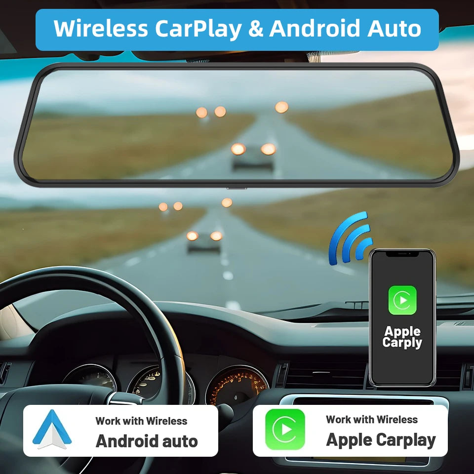 4K WiFi Dash Cam with CarPlay, Android Auto & GPS – 12" Touch Screen Night Vision | AKT TECH