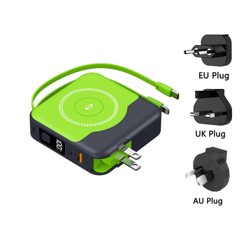 10000mAh MagSafe Power Bank with Built-in Cable & Wall Charger – 22.5W Fast Charge | AKT TECH