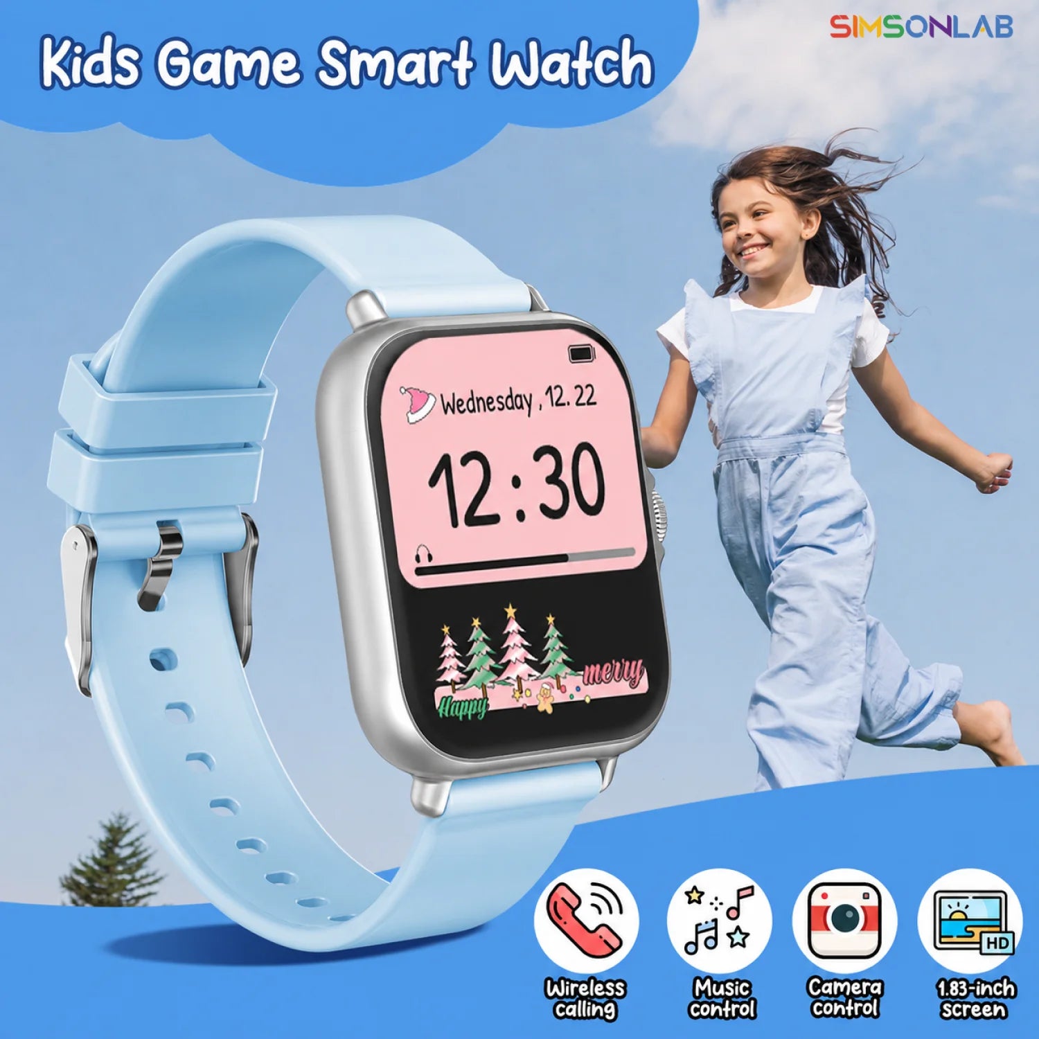 2026 Kids Smartwatch 1.83” HD Touch Screen Three-Ring Health Monitor Games Alarm Calculator Birthday Gift Watch for Children
