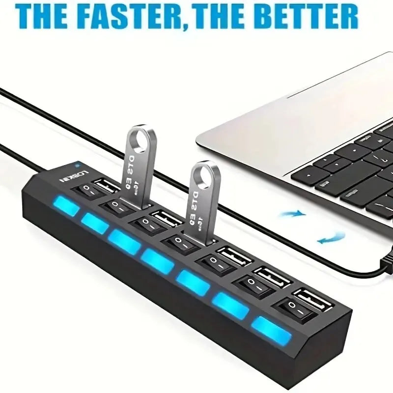 USB 2.0 Hub – 4 or 7 Port High-Speed Splitter with LED Switches | AKT TECH