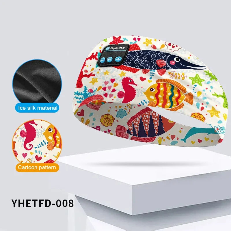 Kids Cartoon Bluetooth Headphones Headband Wireless Sports Music Headset Sleeping Head Band with HD Microphone for Boys&Girls