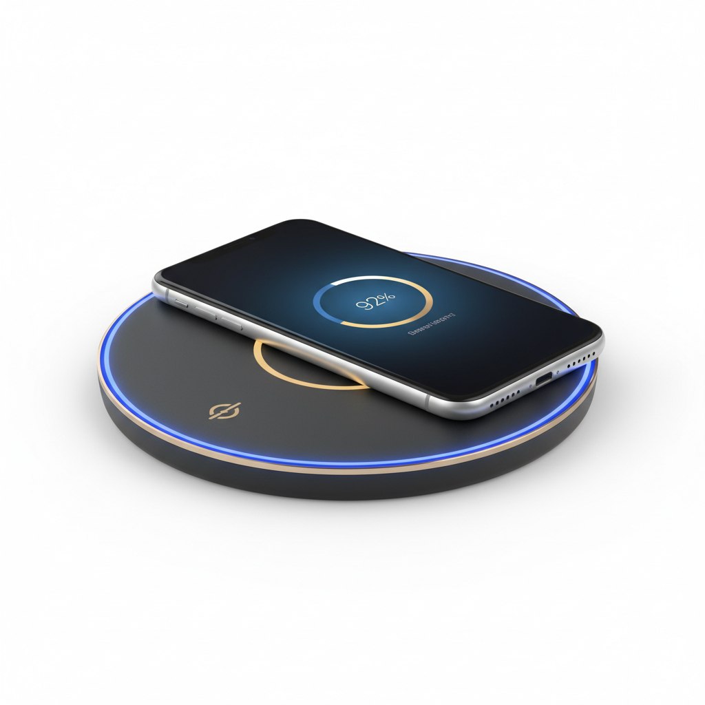 Wireless Charging Pad with LED glow and smartphone on top